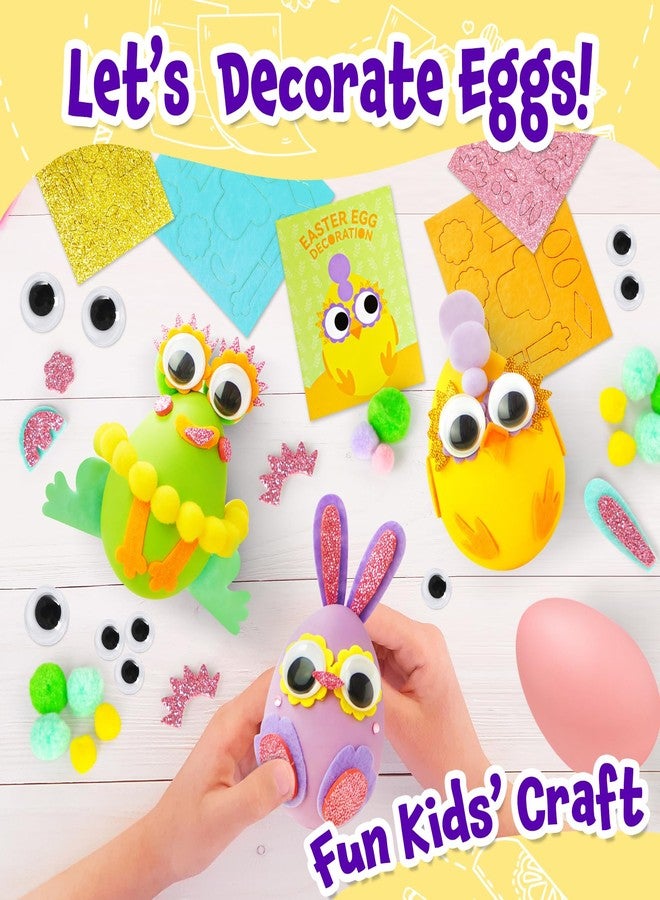 CZTCDP 6 Pcs Plastic Easter Egg Set - Pom Poms, Felt Egg Decorations DIY Craft Hunts Activity Kits, Christmas Easter Art Activity Gifts for Home-School Kids, Both Boys and Girls Age 2-6 - Image 2